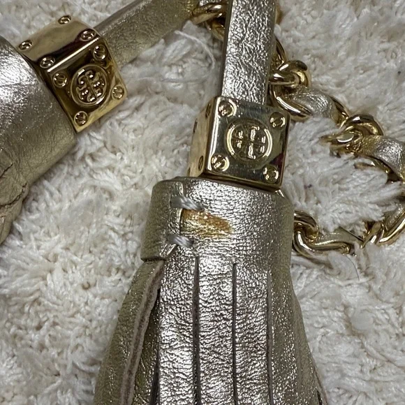 Tory Burch Metallic Gold Leather Thea Chain Crossbody